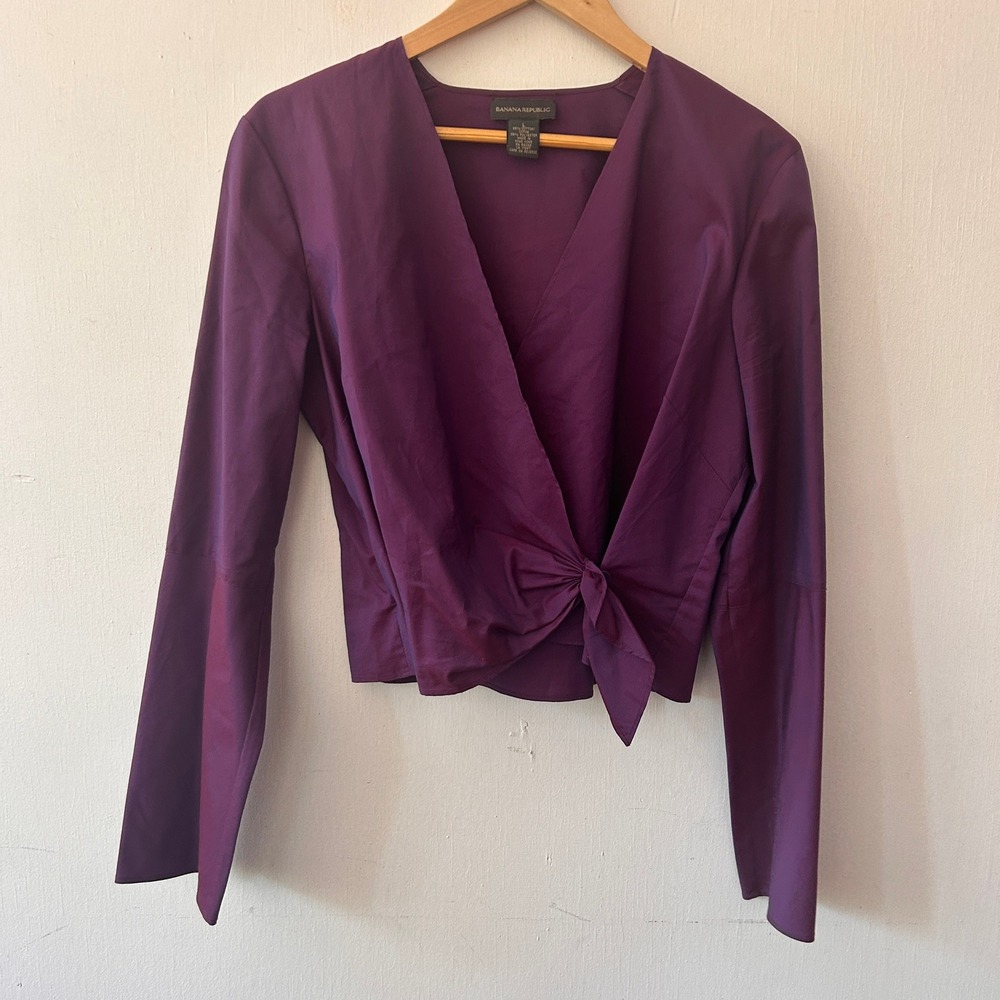 Banana Republic Wrap Top Womens Large Purple Long Sleeve Tie Front Cropped Y2K